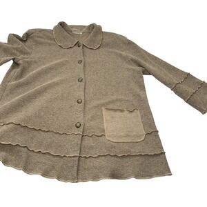 Focus Sweater Neutral Boxy Button Front Woman Large 3/4 Sleeve Textured Made USA